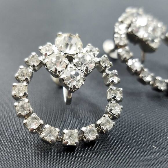 Vintage Coro Rhinestone Earrings Silver Tone Screw Back Wedding Bridal 1950s - Picture 9 of 10